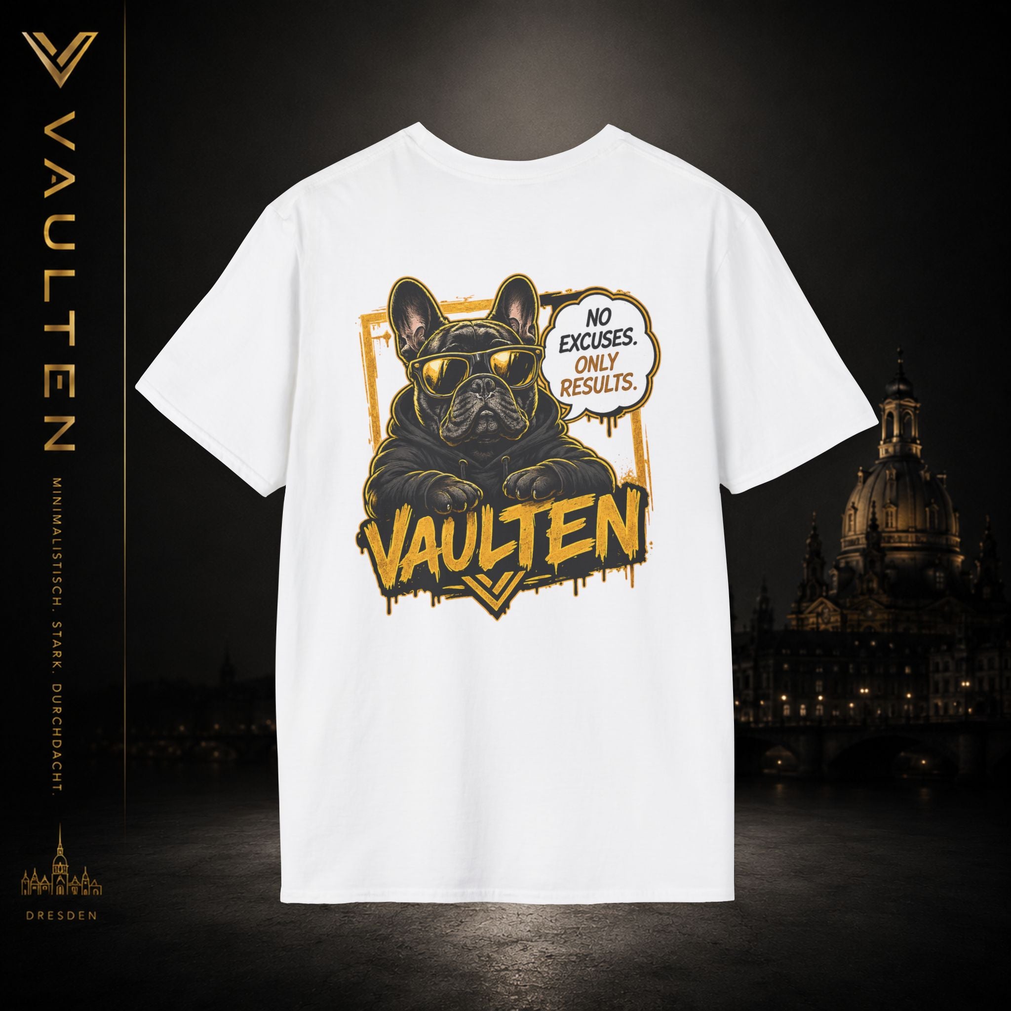 VAULTEN Bulldog Society – No Excuses. Only Results. Premium Shirt