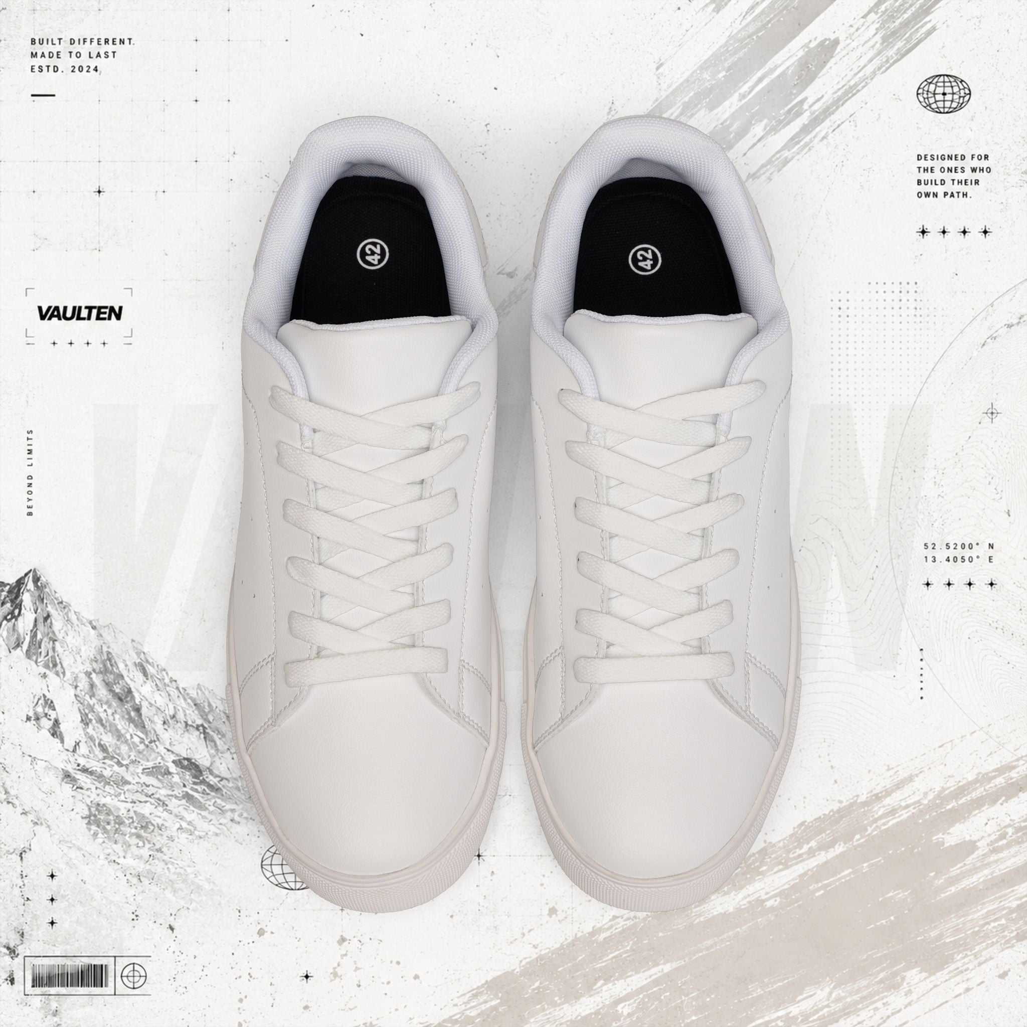 VAULTEN Weiße Herren-Sneaker aus Leder (Low-Top) — Minimalistische Casual-Streetwear