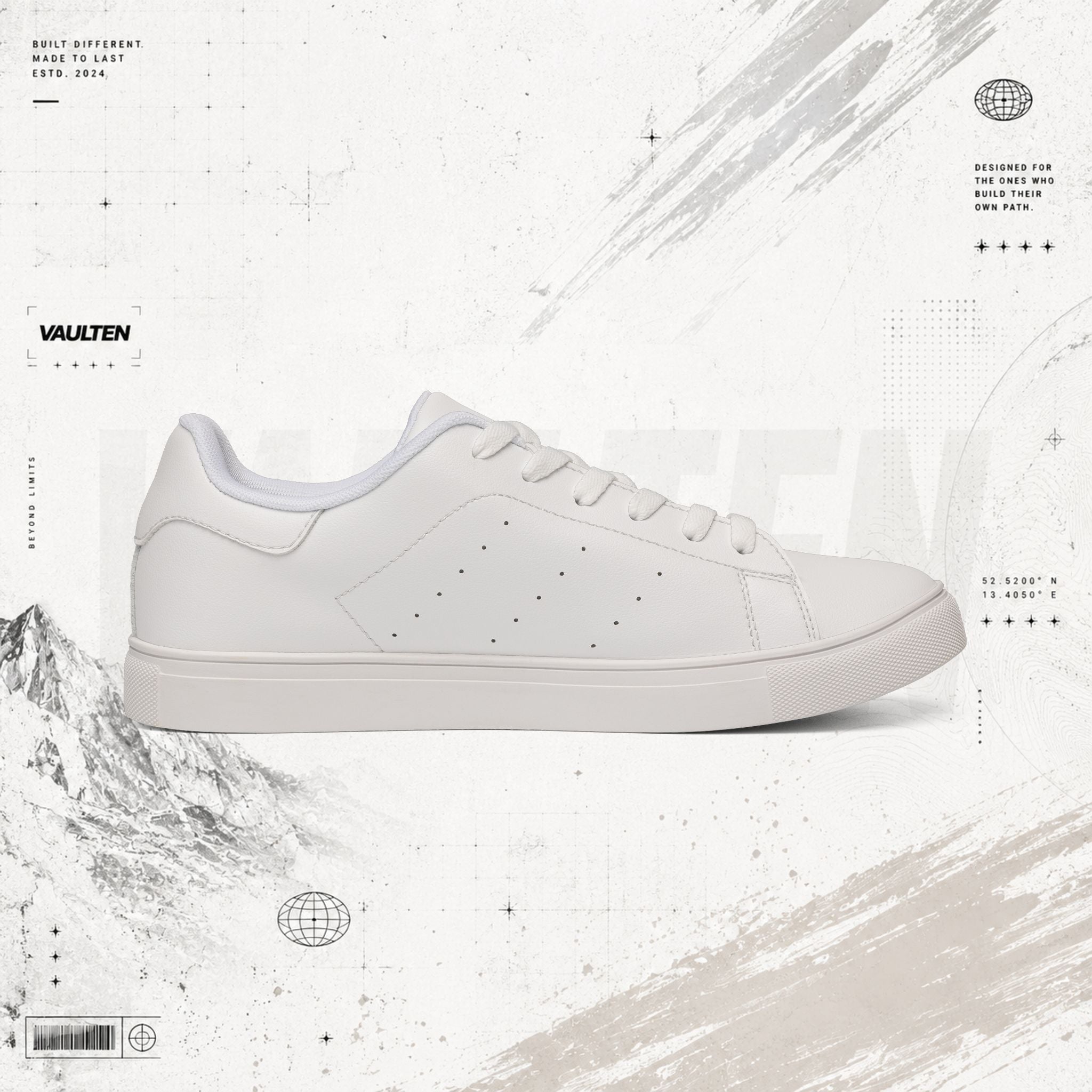 VAULTEN Weiße Herren-Sneaker aus Leder (Low-Top) — Minimalistische Casual-Streetwear