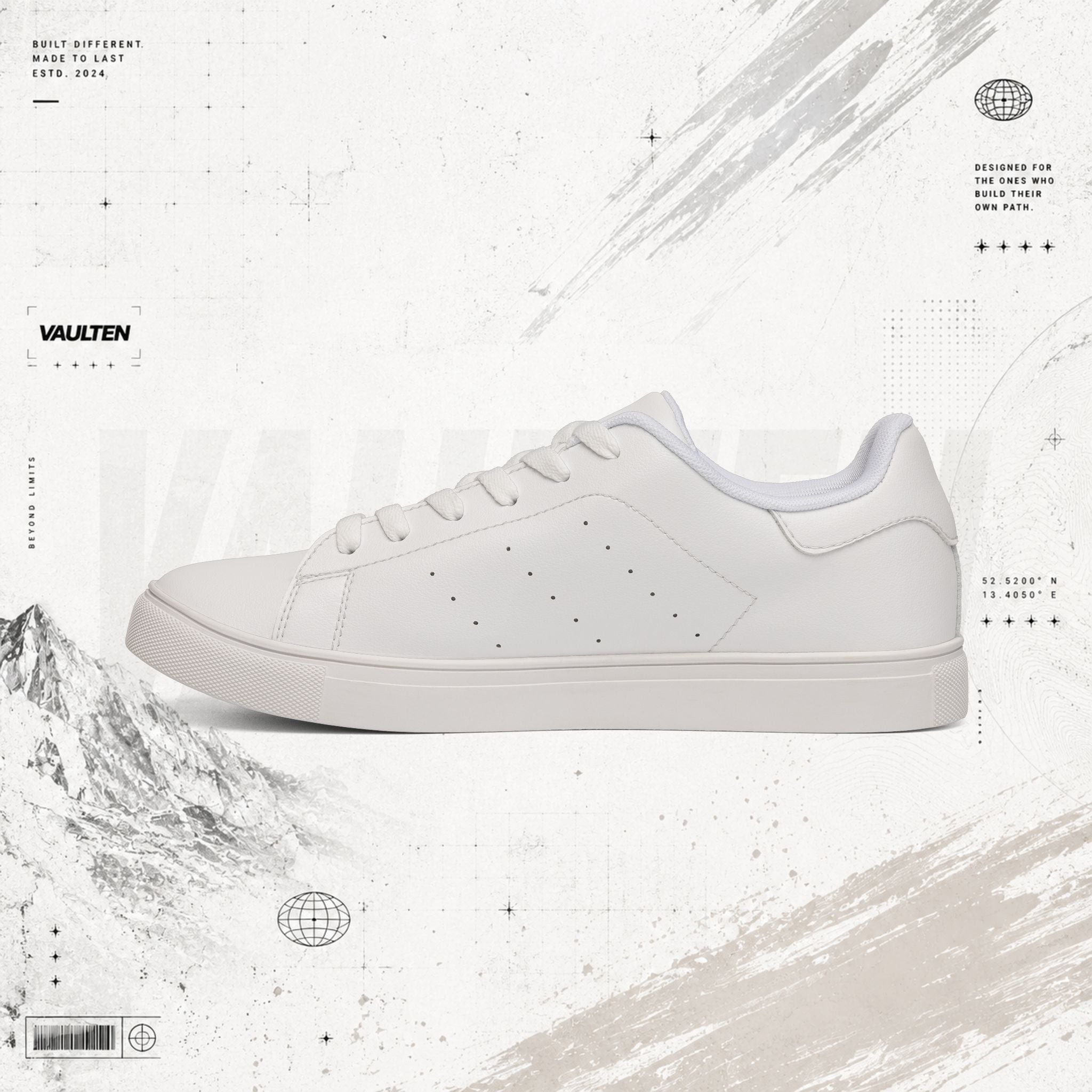 VAULTEN Weiße Herren-Sneaker aus Leder (Low-Top) — Minimalistische Casual-Streetwear