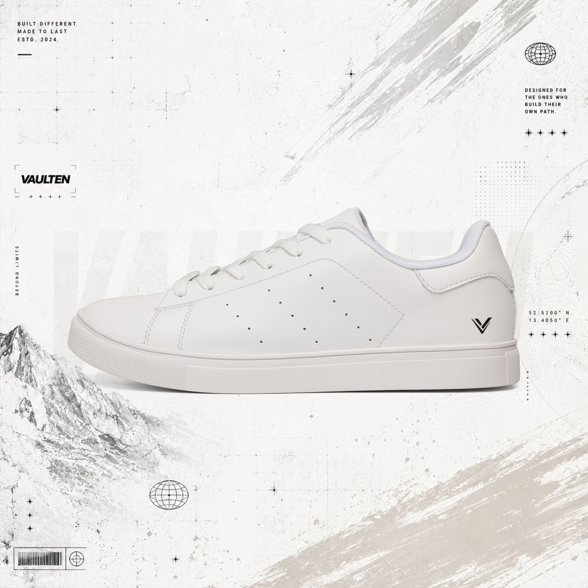 VAULTEN Weiße Herren-Sneaker aus Leder (Low-Top) — Minimalistische Casual-Streetwear