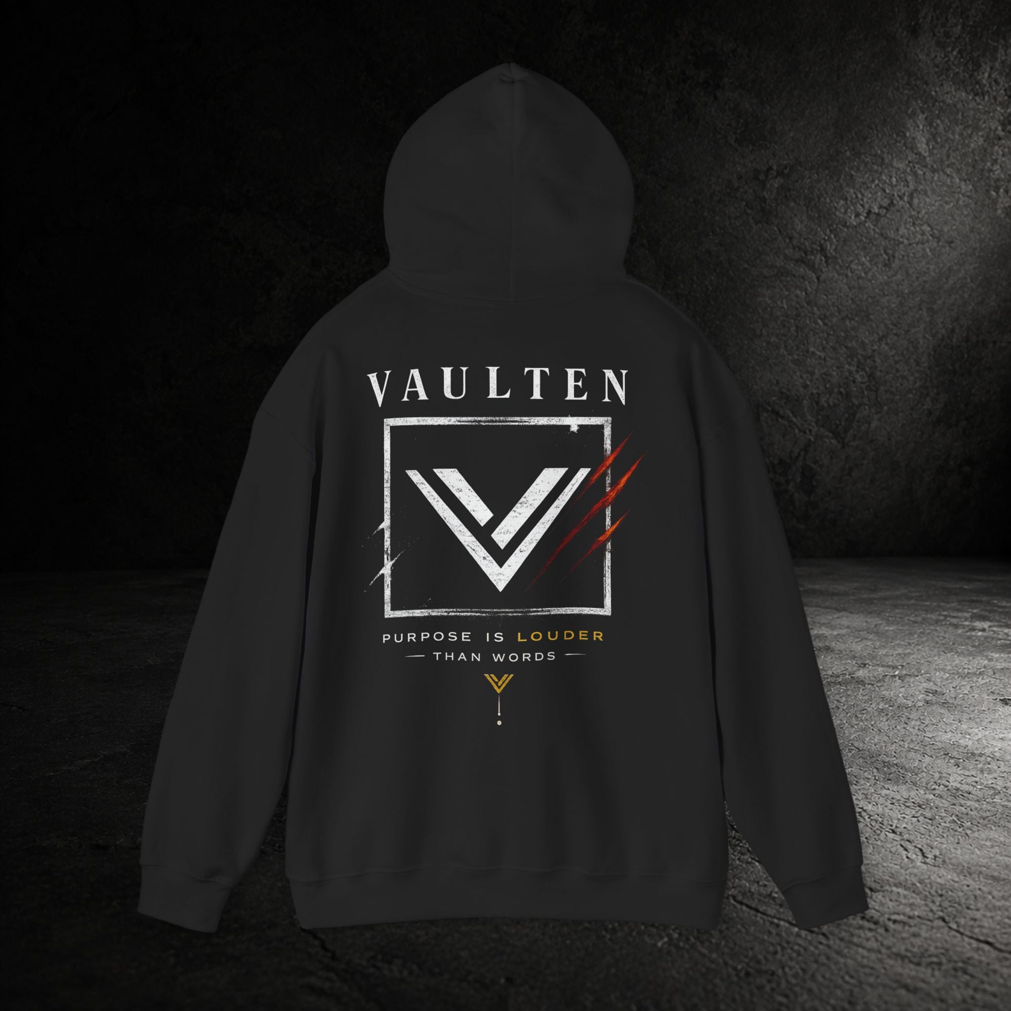 VAULTEN Purpose Hoodie schwarz, Frontansicht