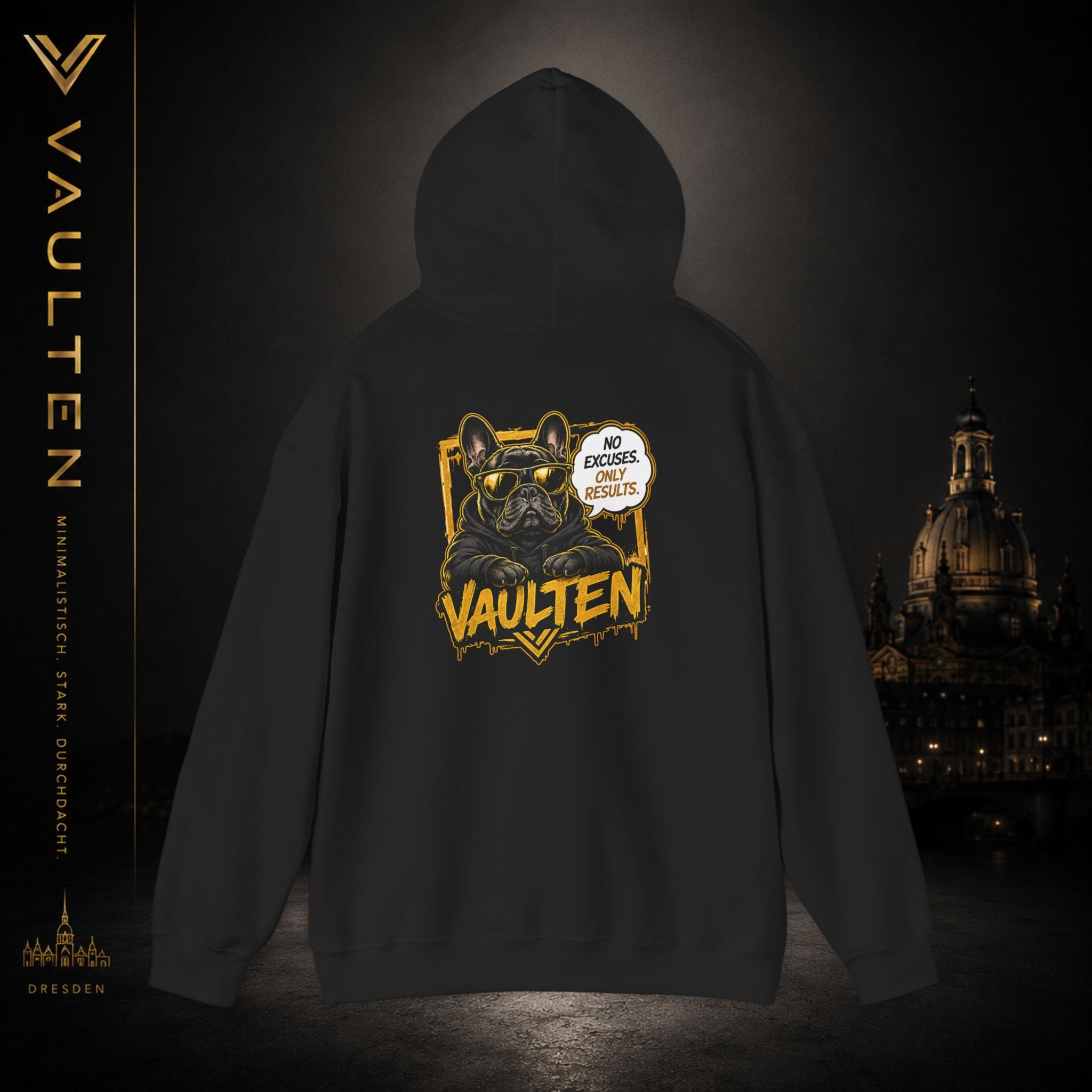 Vaulten Bulldog Society – No Excuses. Only Results. Premium Hoodie