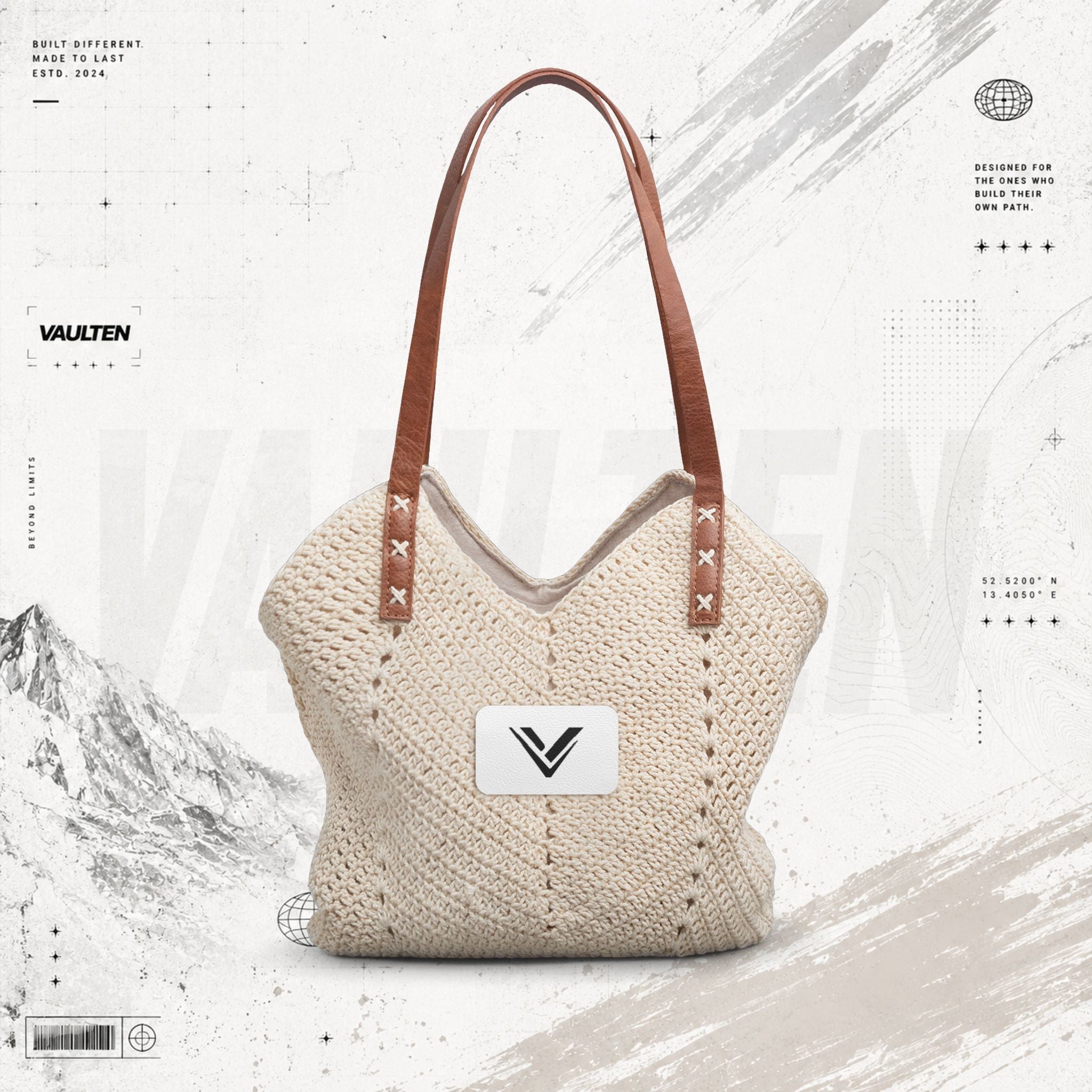 VAULTEN - Gewebte Schultertasche aus Stroh mit Lederträgern