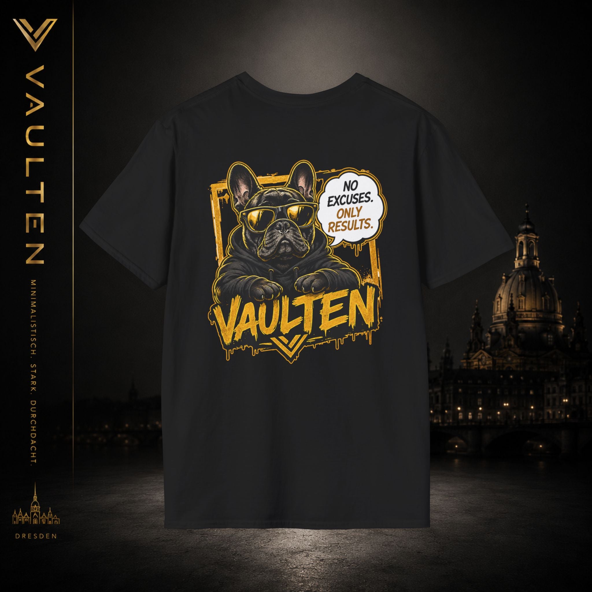 VAULTEN Bulldog Society – No Excuses. Only Results. Premium Shirt