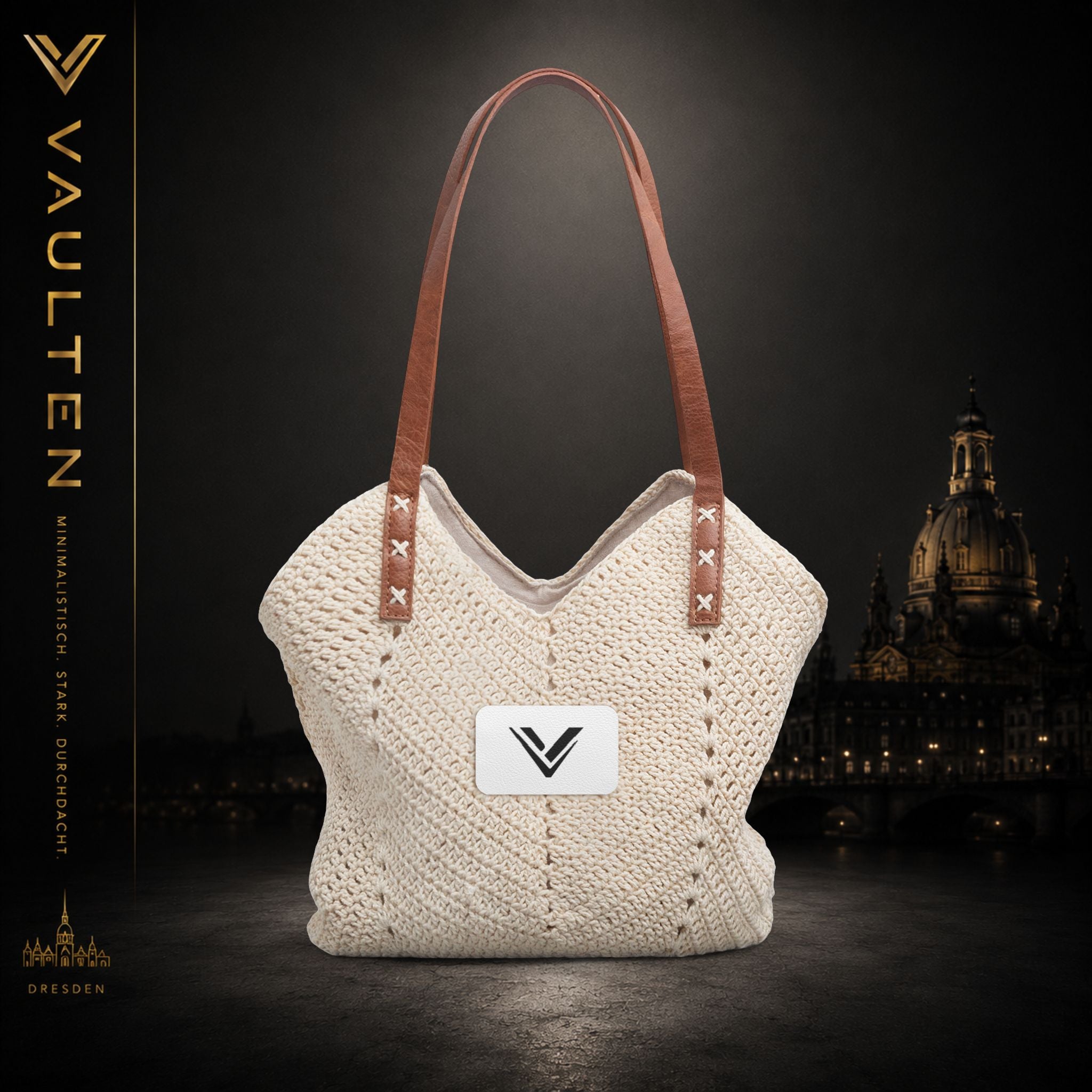 VAULTEN - Gewebte Schultertasche aus Stroh mit Lederträgern