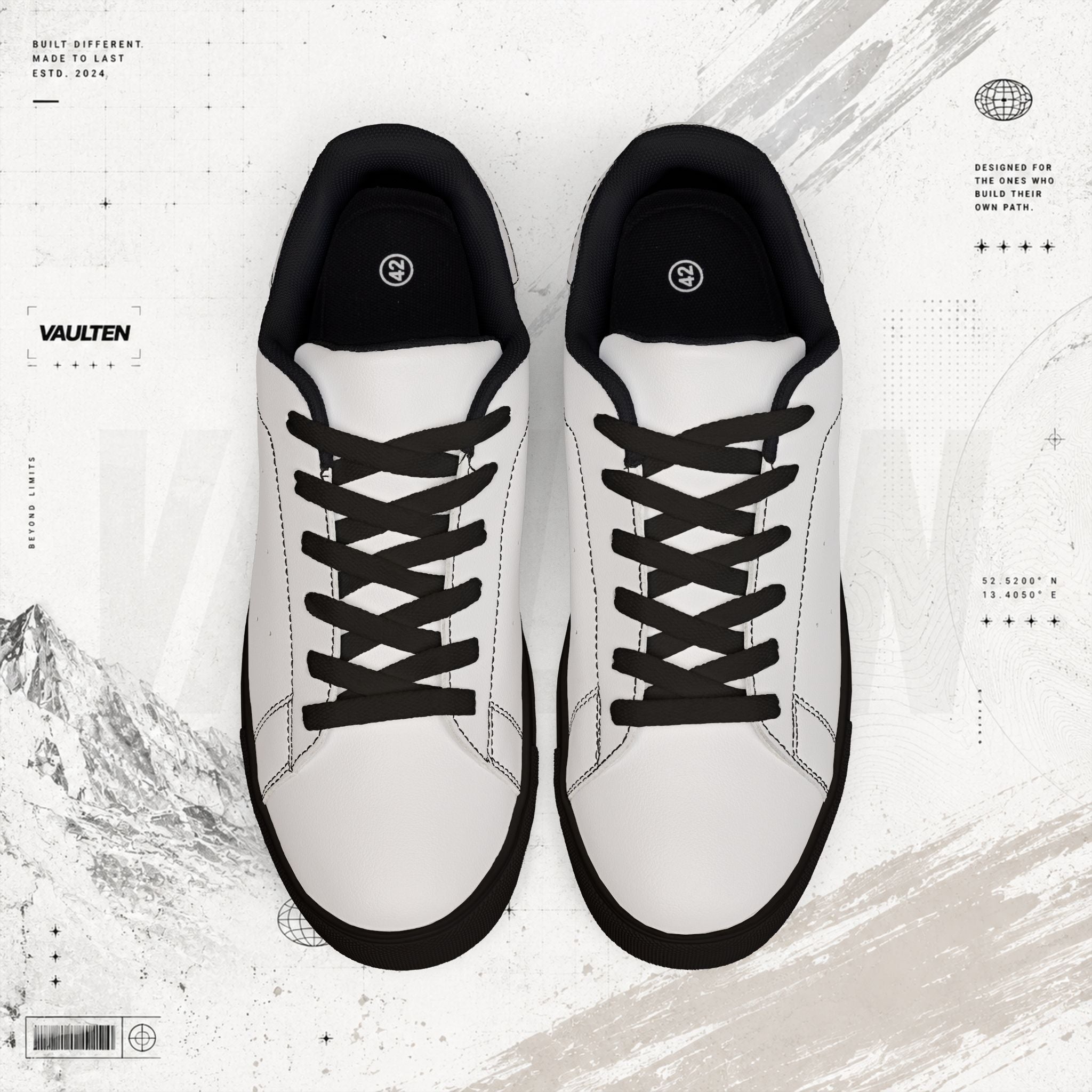 VAULTEN Weiße Herren-Sneaker aus Leder (Low-Top) — Minimalistische Casual-Streetwear