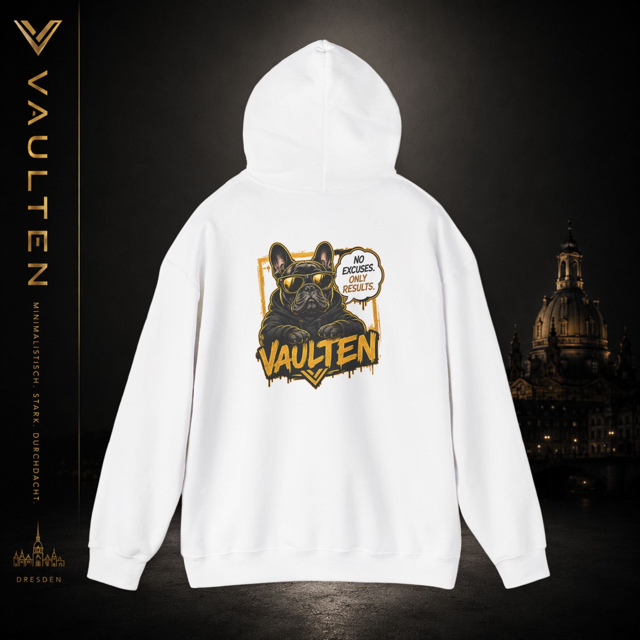Vaulten Bulldog Society – No Excuses. Only Results. Premium Hoodie