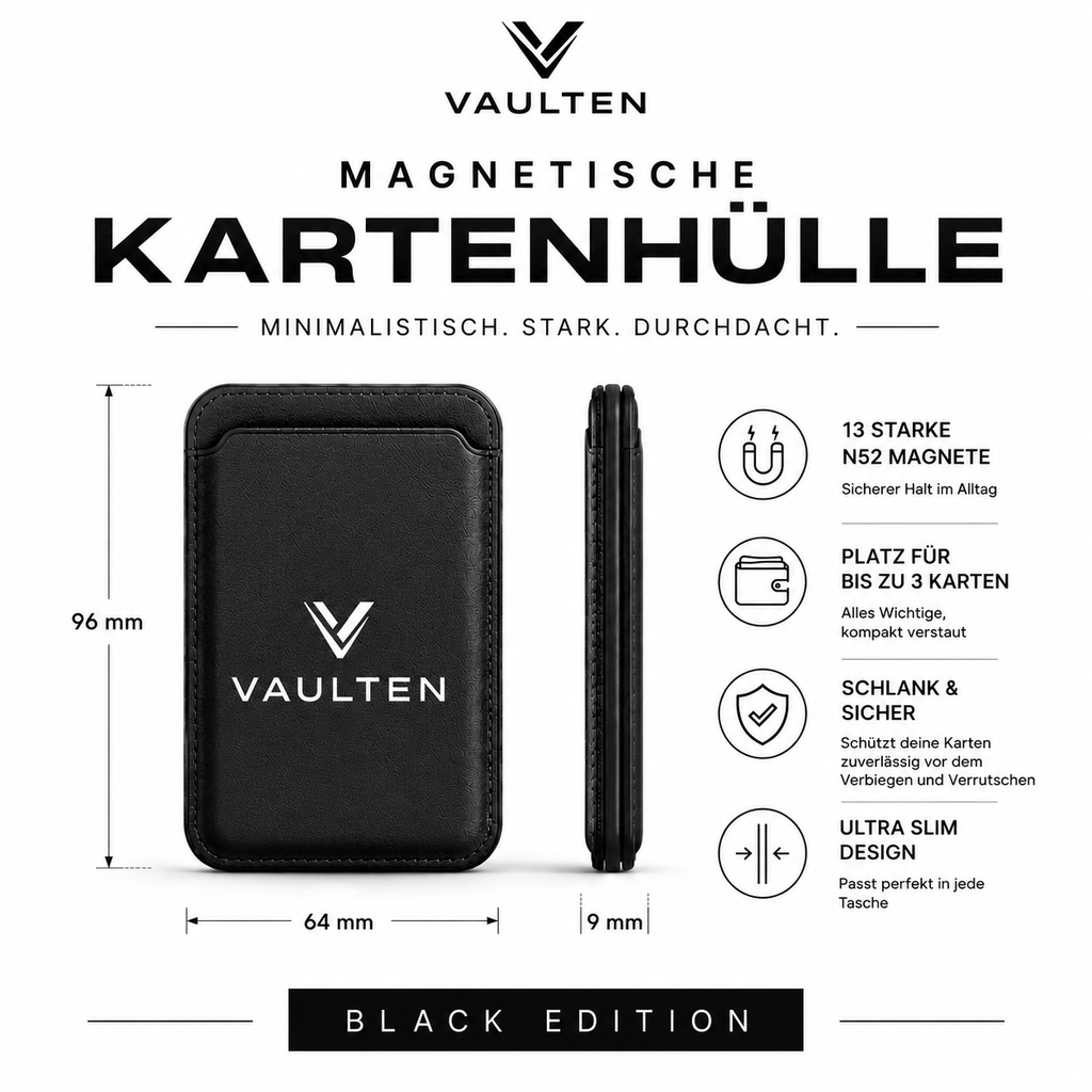 VAULTEN Slim – Magnetic Wallet Black Edition