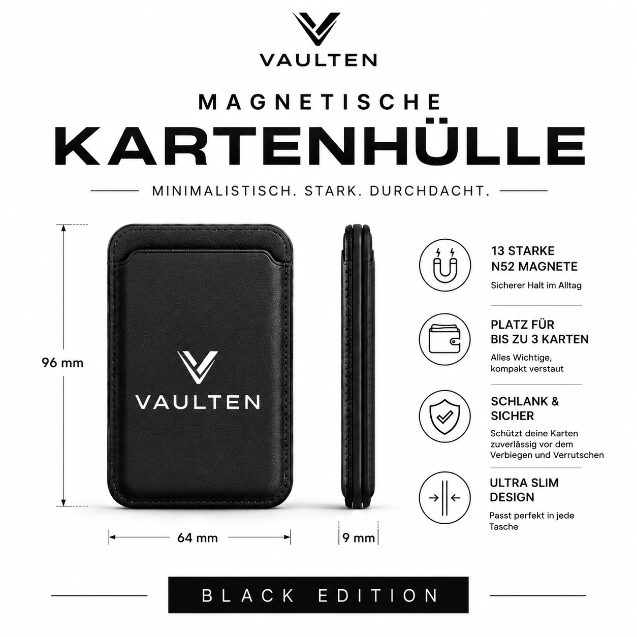 VAULTEN Slim – Magnetic Wallet Black Edition