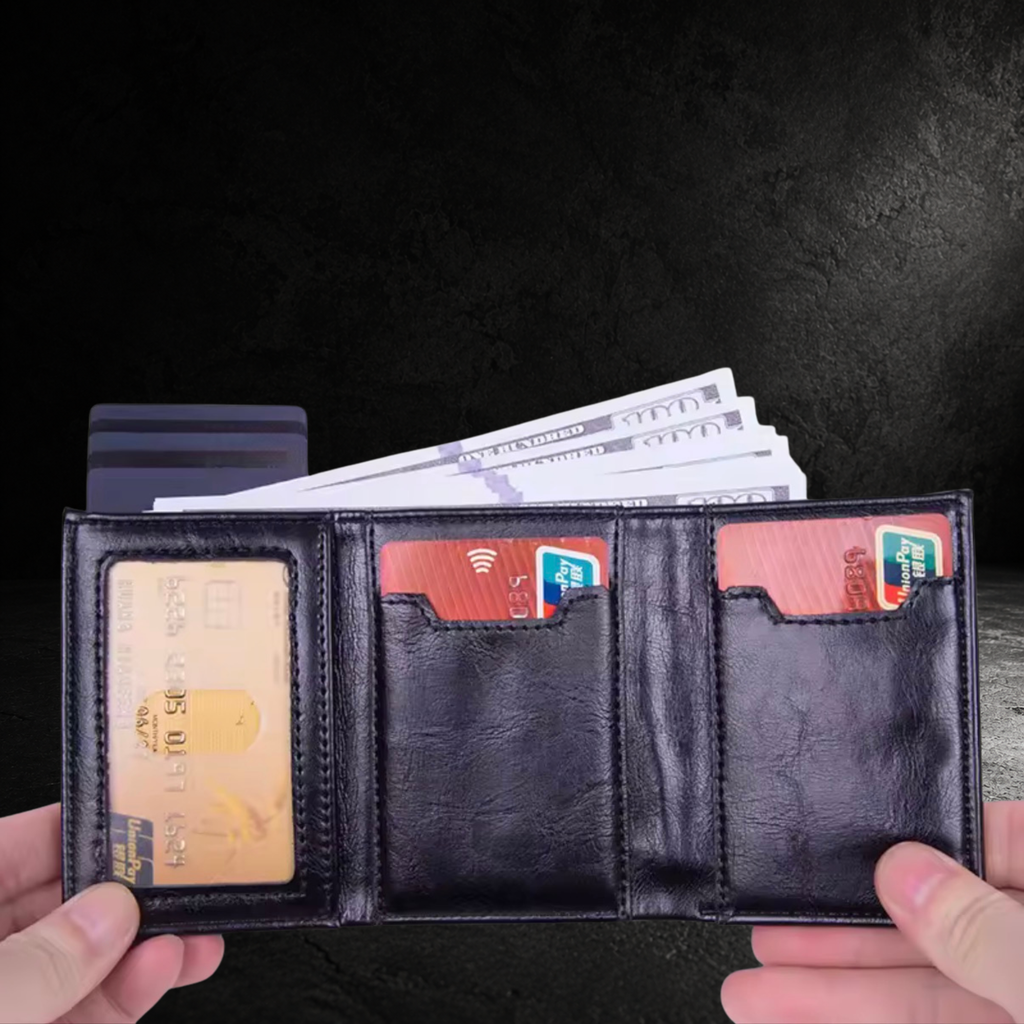 VAULTEN Slim Wallet Innenansicht mit Kartenfächern, Ausweisfenster und Geldscheinfach