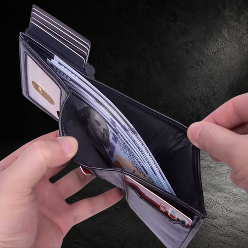 VAULTEN Slim Wallet Karten Popup Mechanismus in geöffneter Position